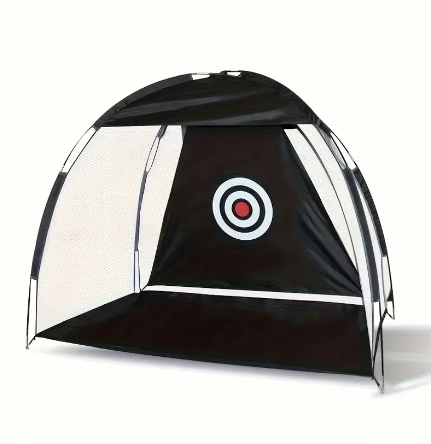 Golf practice net with a target design on a white background