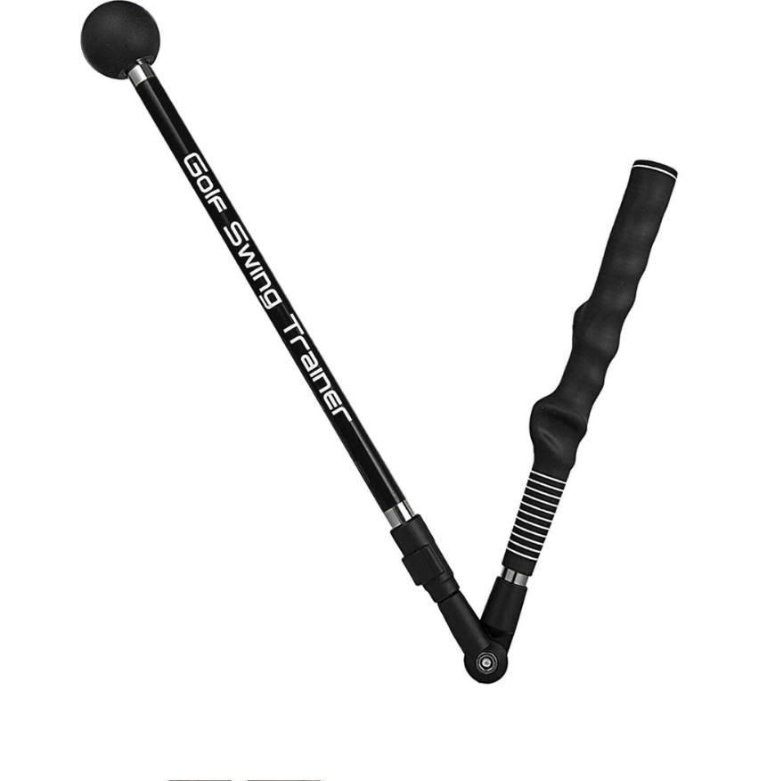 Golf swing trainer with adjustable length on a white background